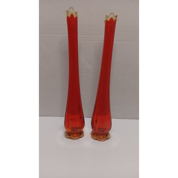 MCM Swing Stretch Red Yellow Retro Tall Glass Set Vases - Picture 6 of 8